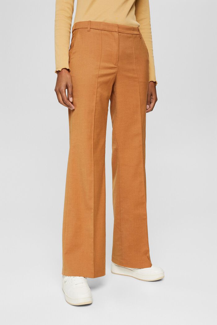 Wool blend: flared trousers, CARAMEL, overview