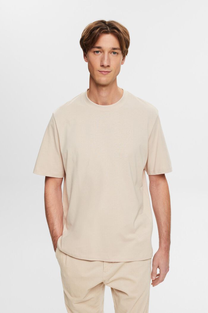 Cotton crewneck T-shirt, LIGHT TAUPE, detail image number 0