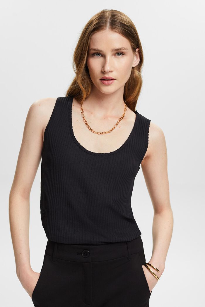 Top with pointelle pattern, BLACK, detail image number 0