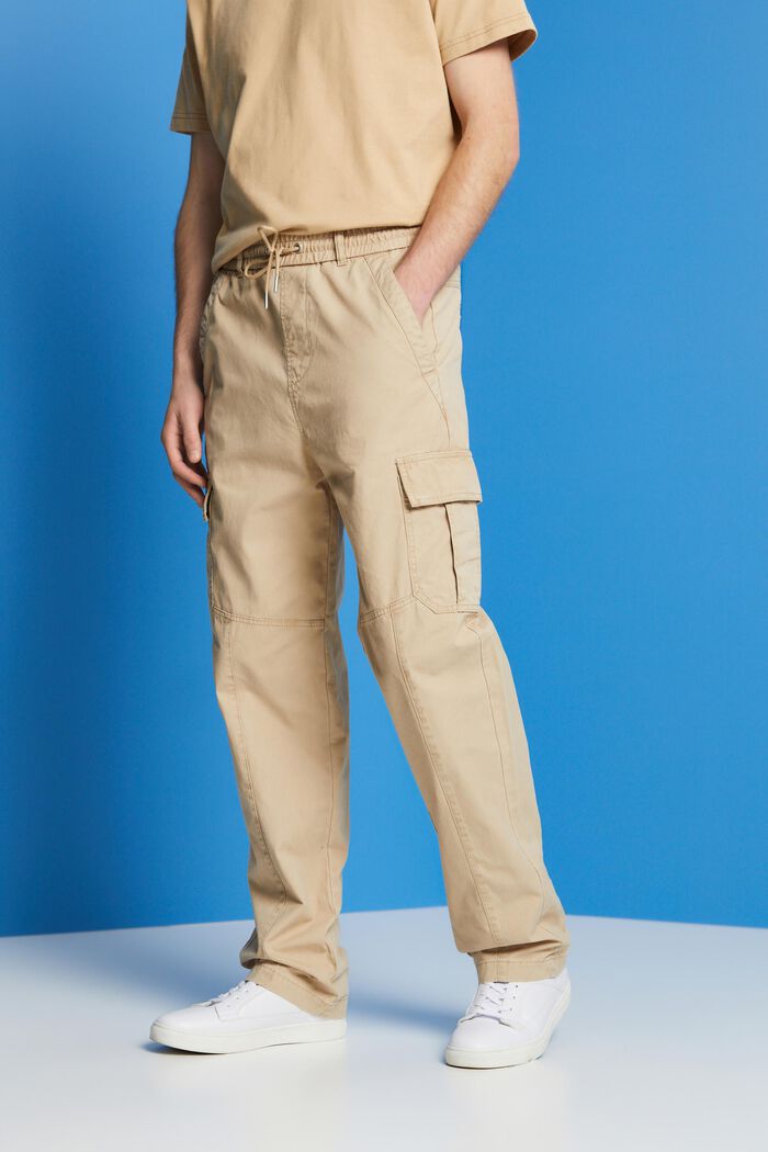 Cotton jogger-style tapered cargo trousers, SAND, detail image number 0