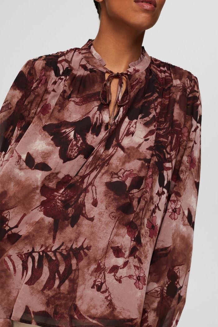 Recycled: chiffon blouse with a floral print, OLD PINK, detail image number 2