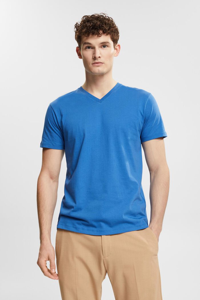 Jersey v-neck t-shirt, BLUE, detail image number 0