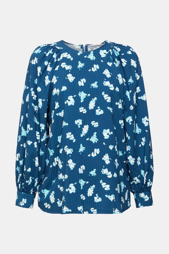Floral seersucker blouse, PETROL BLUE, detail image number 2