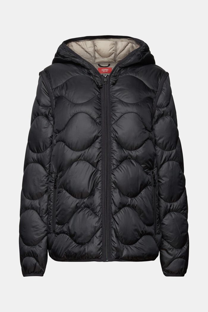 Recycled: quilted and hooded transformer jacket, BLACK, detail image number 5