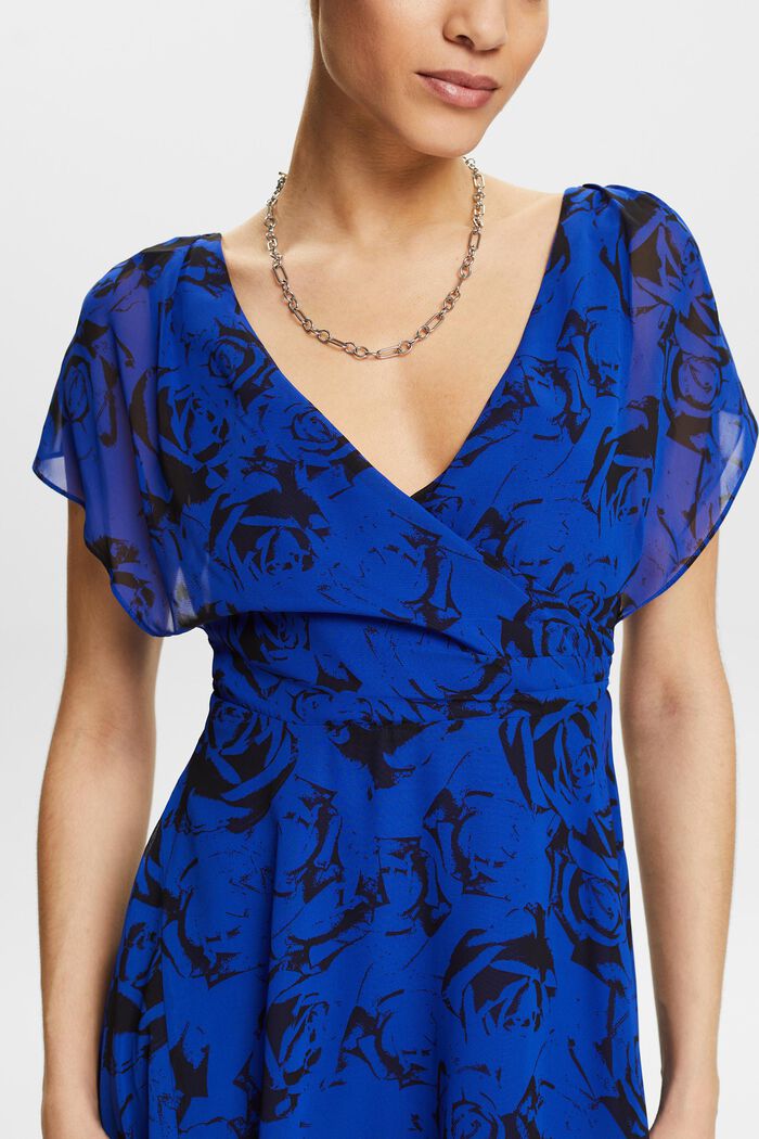 Printed V-Neck Chiffon Maxi Dress, BRIGHT BLUE, detail image number 3