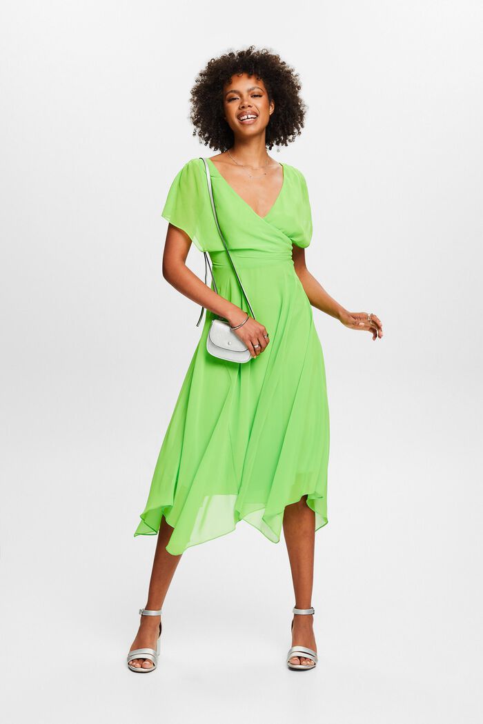 V-Neck Chiffon Maxi Dress, CITRUS GREEN, detail image number 1