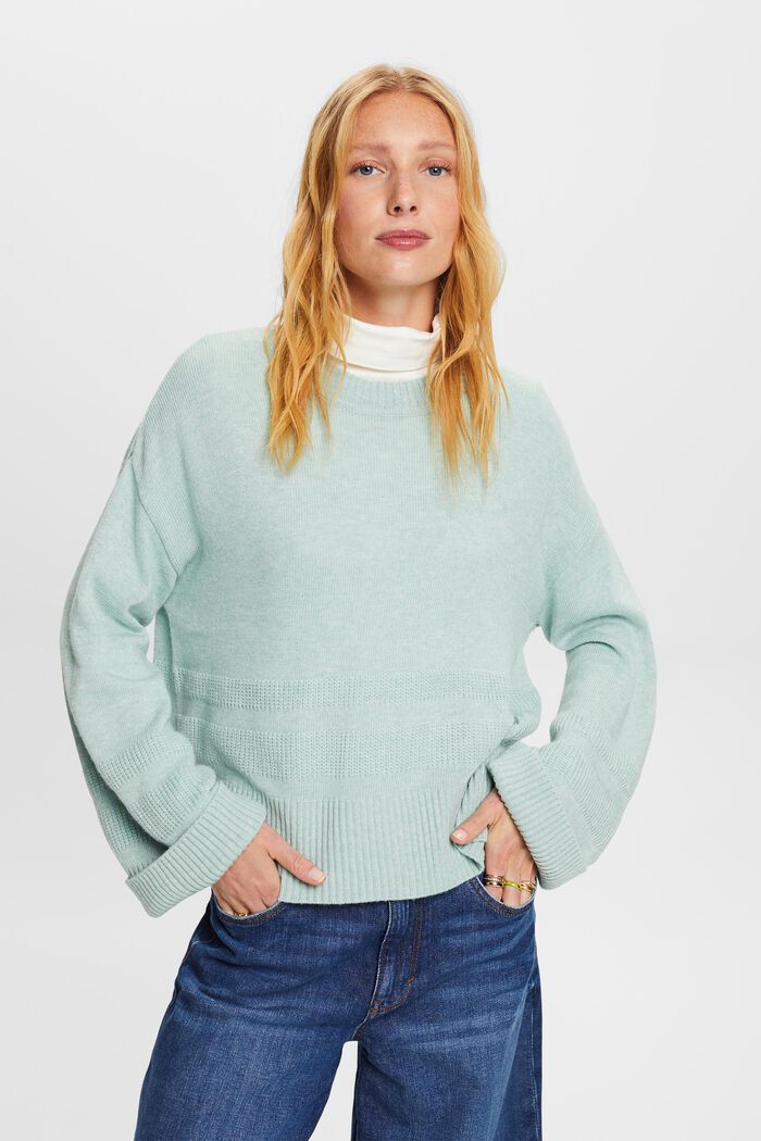 Boxy Crewneck Sweater, LIGHT AQUA GREEN, detail image number 6
