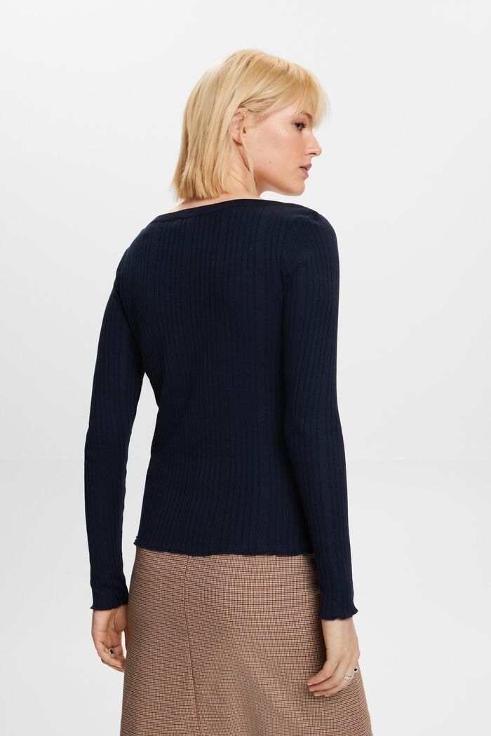 Pointelle Rib-Knit Jersey Longsleeve, NAVY, detail image number 4