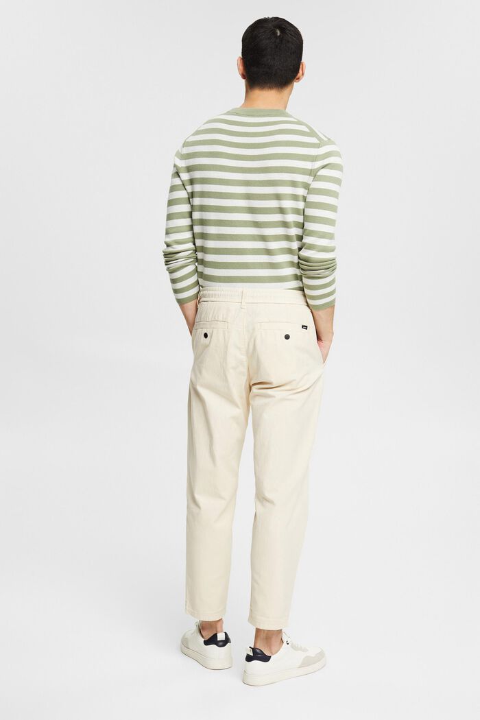 With linen: Chinos with a drawstring waistband, CREAM BEIGE, detail image number 3