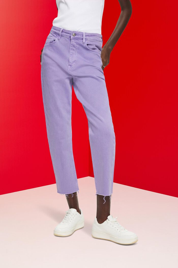 Cropped frayed hem trousers, PURPLE, detail image number 0