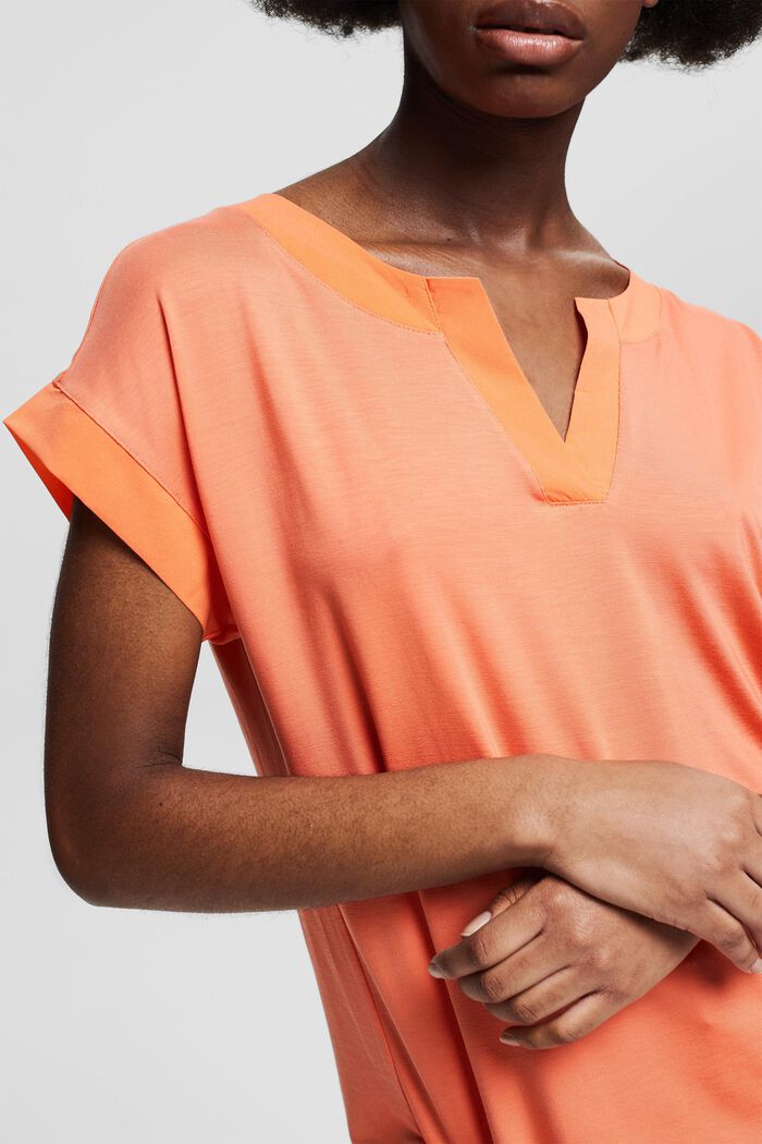 Lyocell blend T-shirt with chiffon details, CORAL ORANGE, detail image number 2