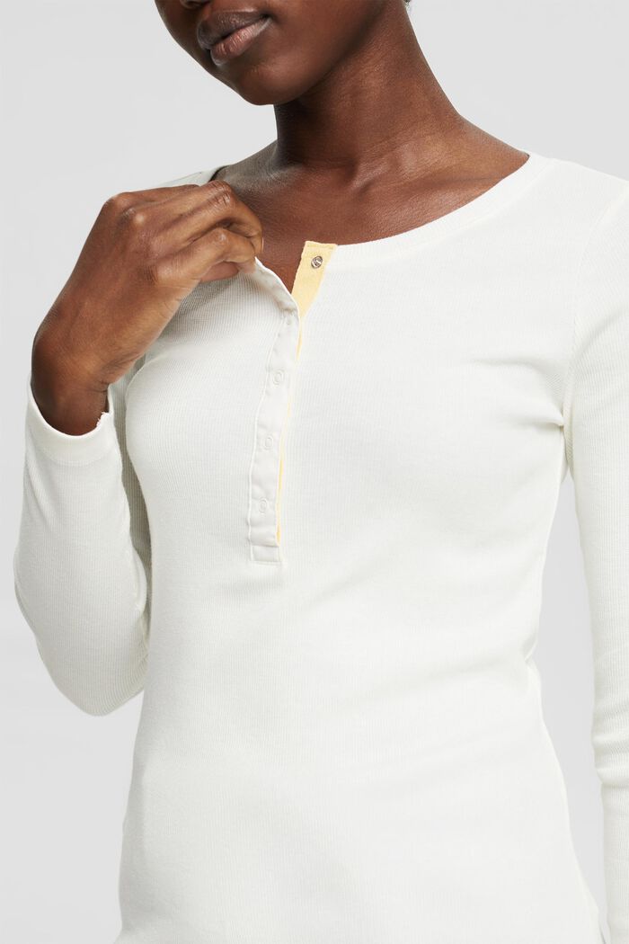 Ribbed Henley top, organic cotton blend, OFF WHITE, detail image number 2