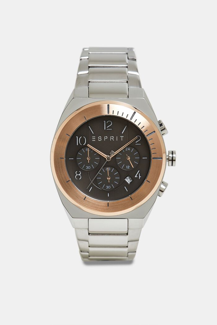 Stainless steel chronograph with a link bracelet, ROSEGOLD, overview