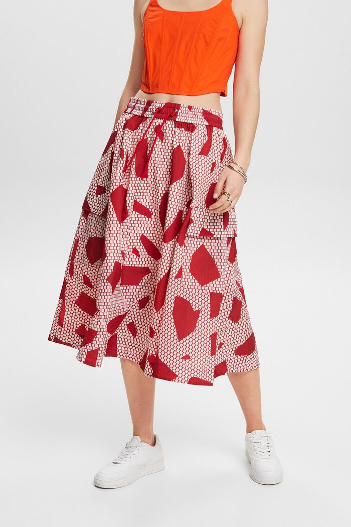 Drawstring Midi Skirt, DARK RED, detail image number 0