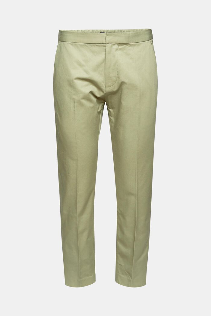 Cropped trousers made of blended organic cotton, LIGHT KHAKI, overview
