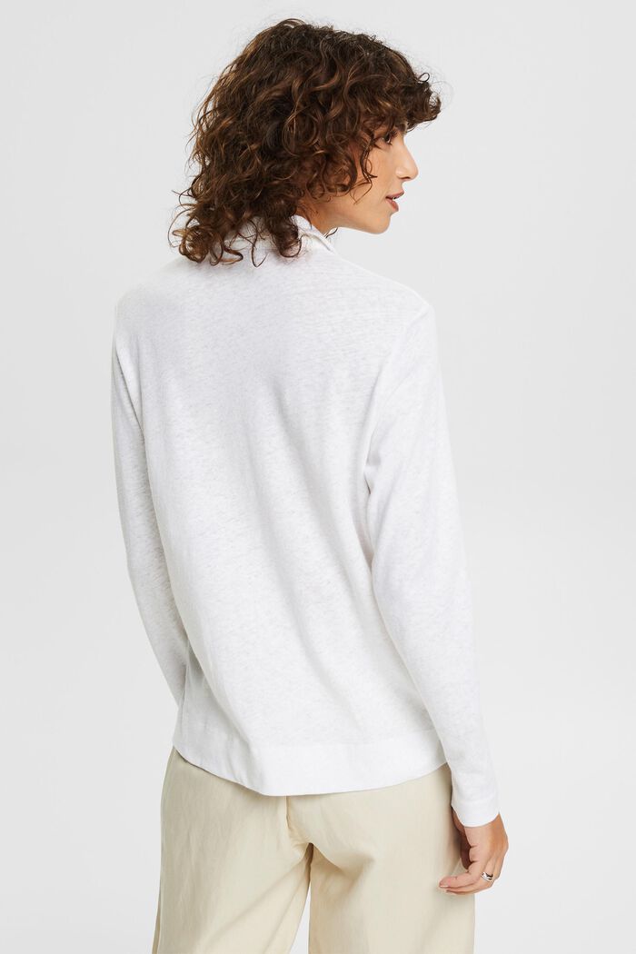 Made of blended linen: long sleeve top with a button placket, WHITE, detail image number 3