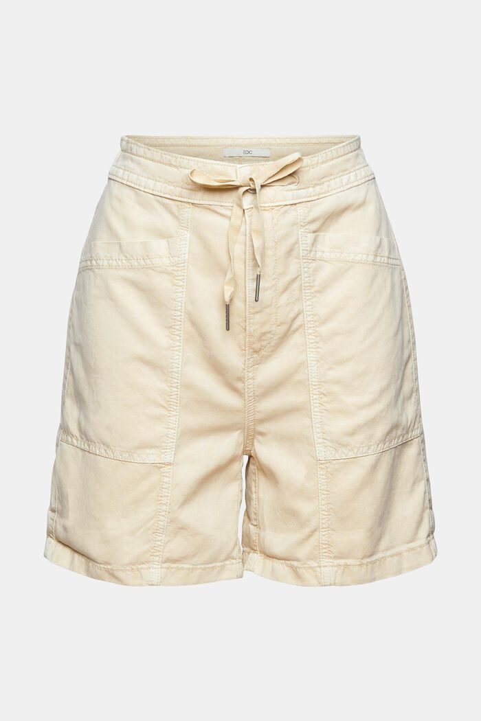 Containing hemp: drawstring shorts, SAND, overview