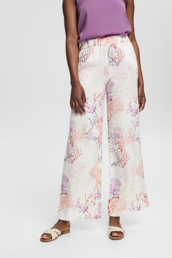 Lightweight wide-leg trousers with a print, OFF WHITE, detail image number 0