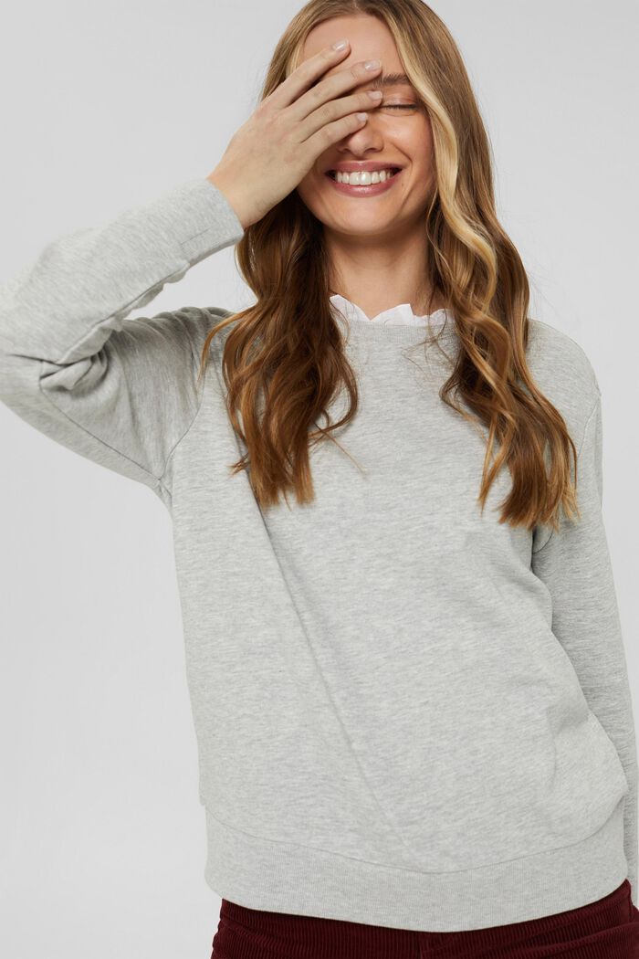 Sweatshirt with frills, organic cotton blend, LIGHT GREY, detail image number 5