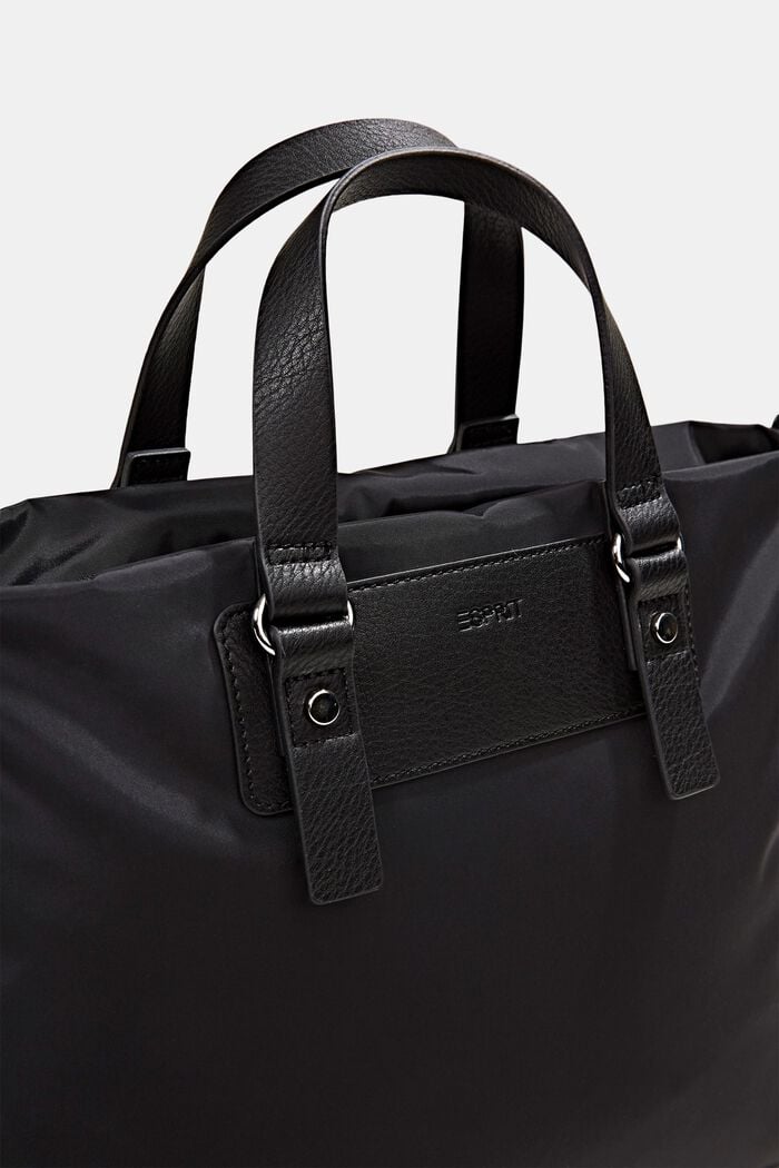 Recycled: Nylon bag with faux leather details, BLACK, detail image number 4