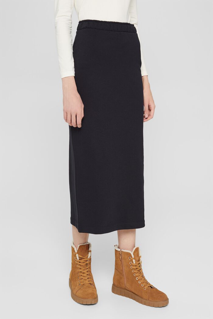 Organic cotton blend sweatshirt midi skirt, BLACK, detail image number 0