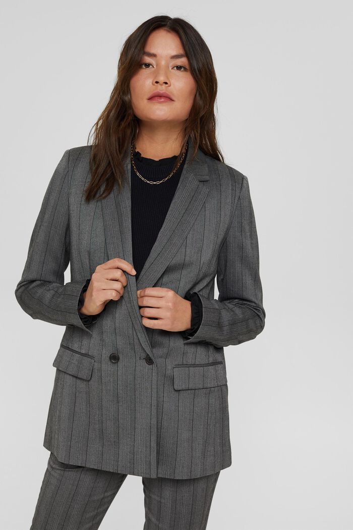 Made of recycled material: STRIPE mix + match blazer, GUNMETAL, overview