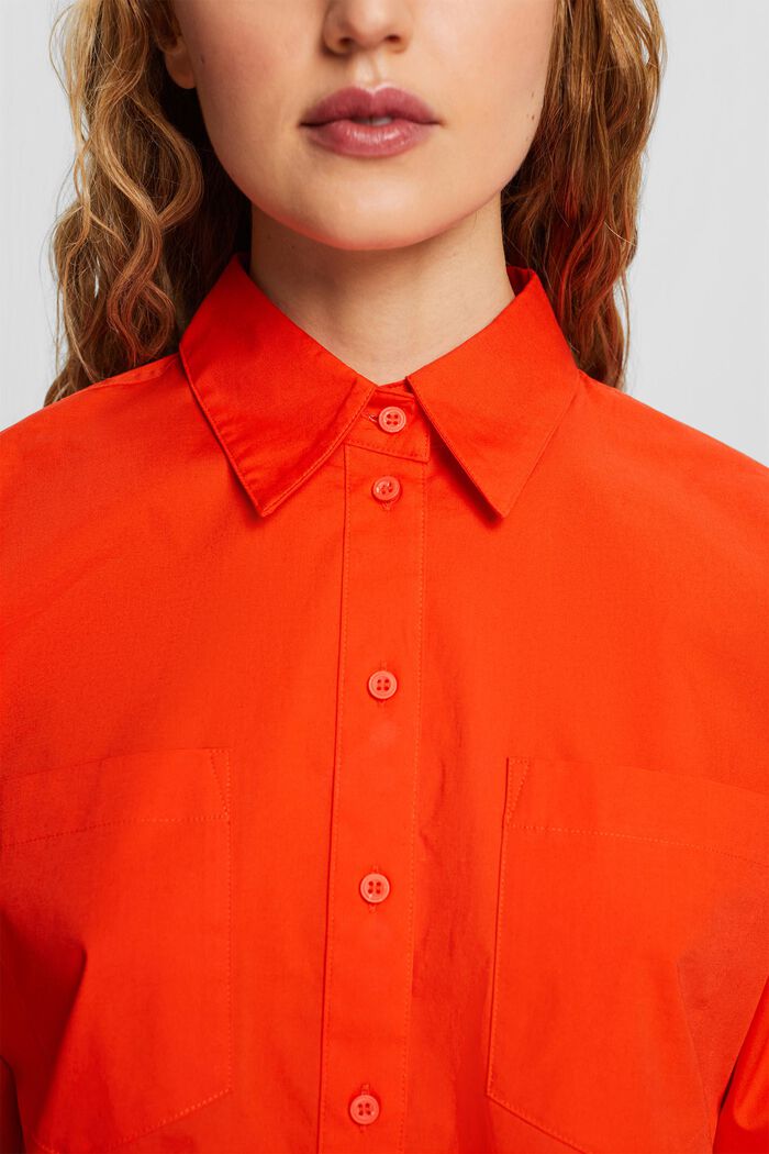 Cotton-Poplin Button-Up Shirt, BRIGHT ORANGE, detail image number 2