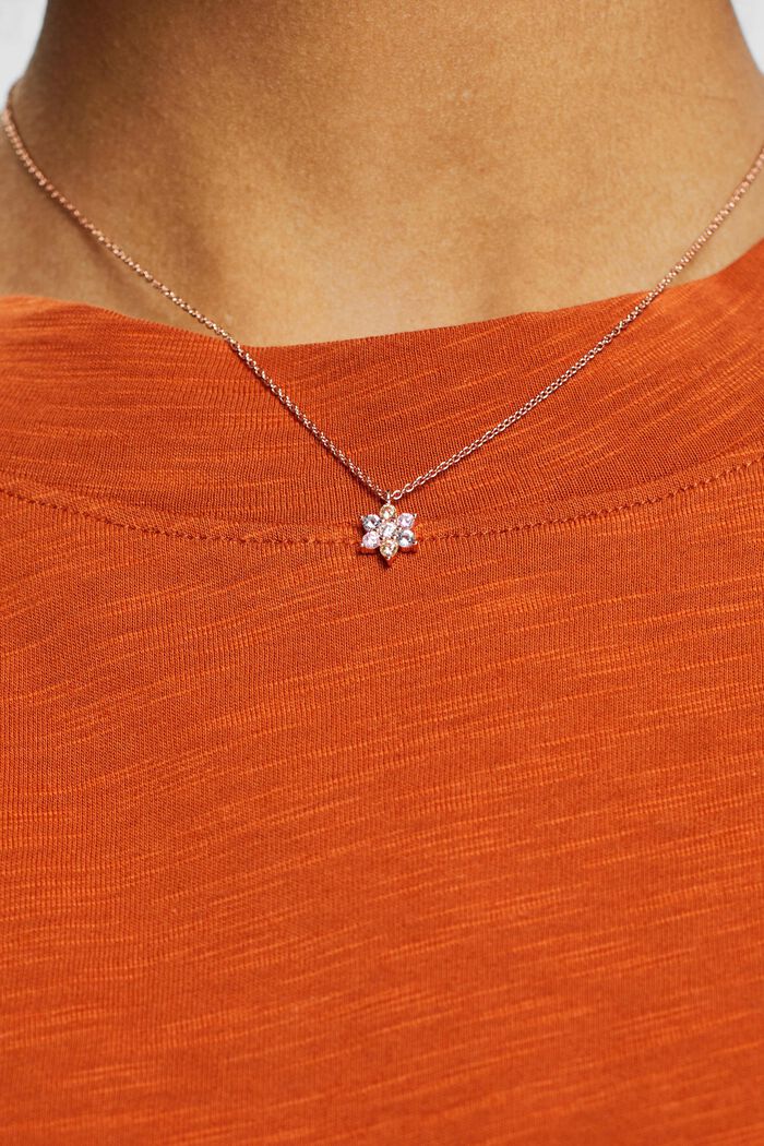 Necklace with a zirconia flower, sterling silver, ROSEGOLD, detail image number 0