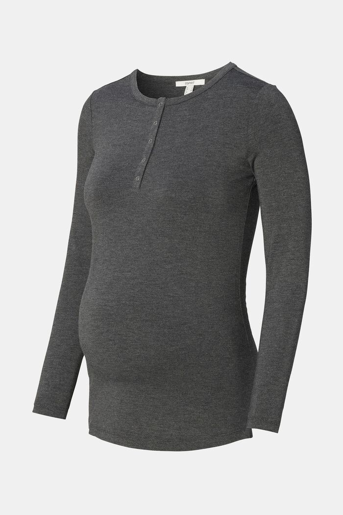 long sleeve top with button placket, CHARCOAL GREY, detail image number 6