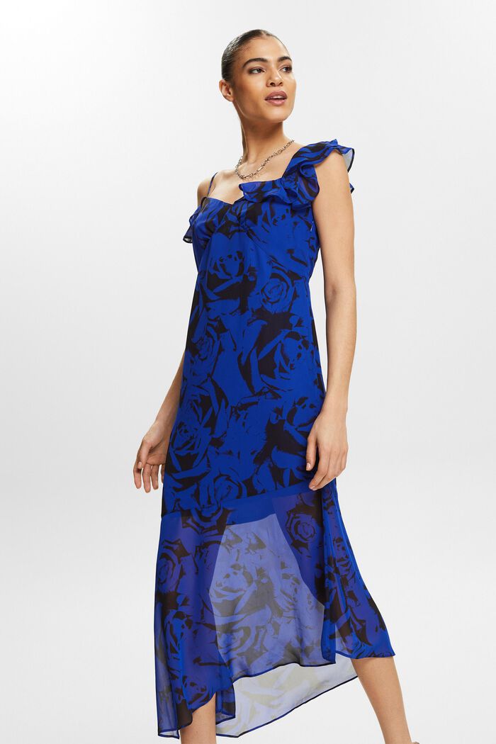 Off-The-Shoulder Printed Chiffon Midi Dress, BRIGHT BLUE, detail image number 7