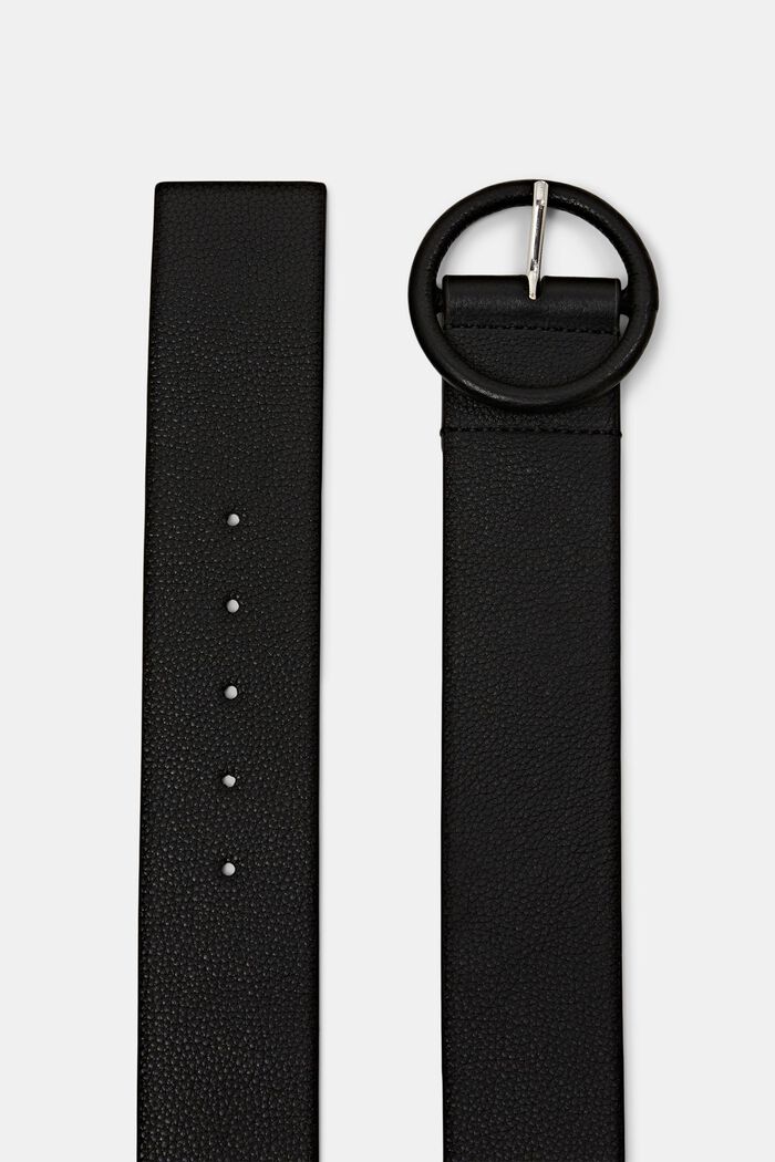 Wide leather waist belt, BLACK, detail image number 1
