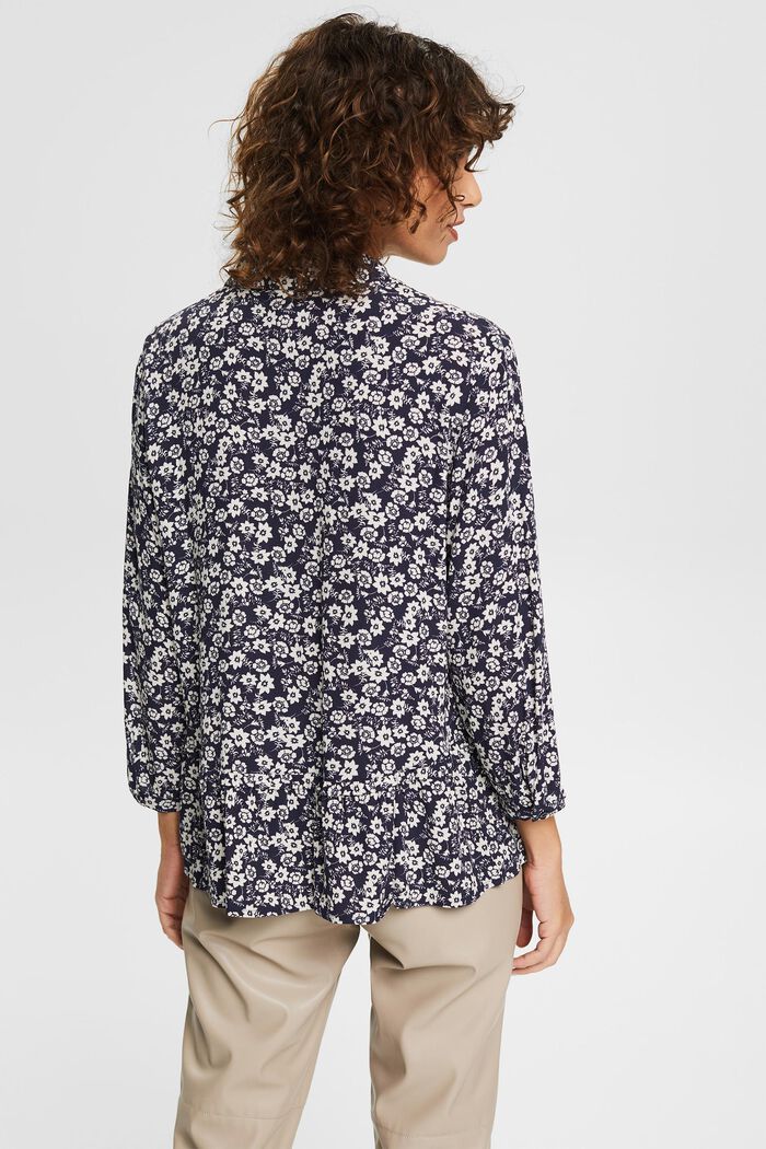 Blouse with a frilled edge, LENZING™ ECOVERO™, NAVY, detail image number 3