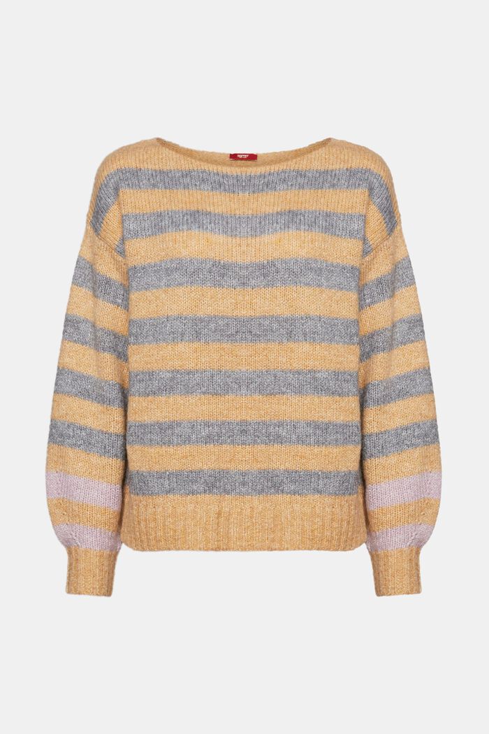 Wool-Mohair Blend Striped Sweater, DUSTY NUDE, detail image number 6
