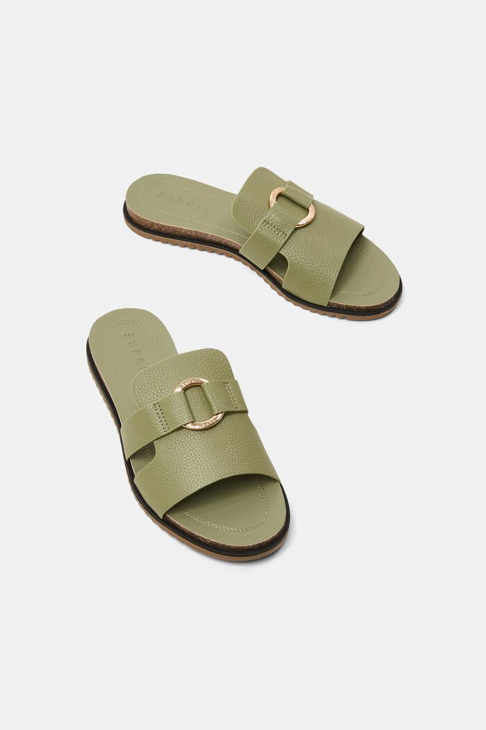Faux leather sliders with ring detail, KHAKI GREEN, detail image number 6