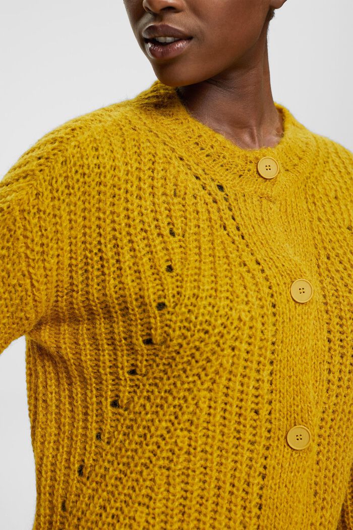 Knitted alpaca blend cardigan, DUSTY YELLOW, detail image number 0