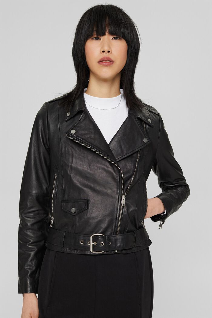 Leather jacket, BLACK, detail image number 0