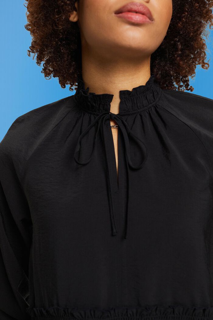 Ruffle blouse with tie detail, BLACK, detail image number 2