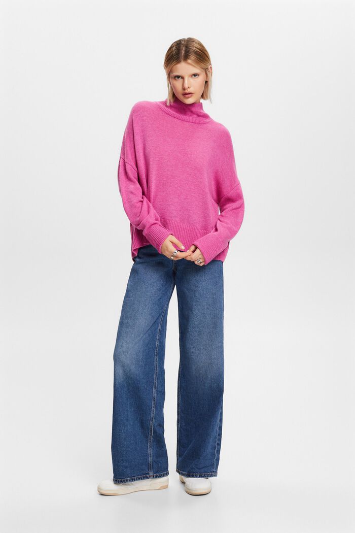 Wool-Blend Mockneck Sweater, PINK FUCHSIA, detail image number 0