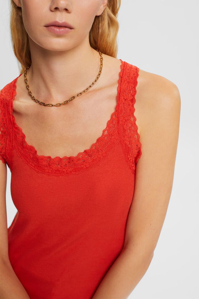 Top with lace, ORANGE RED, detail image number 2