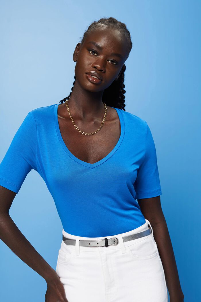 V-neck T-shirt, TENCEL™, BRIGHT BLUE, detail image number 0