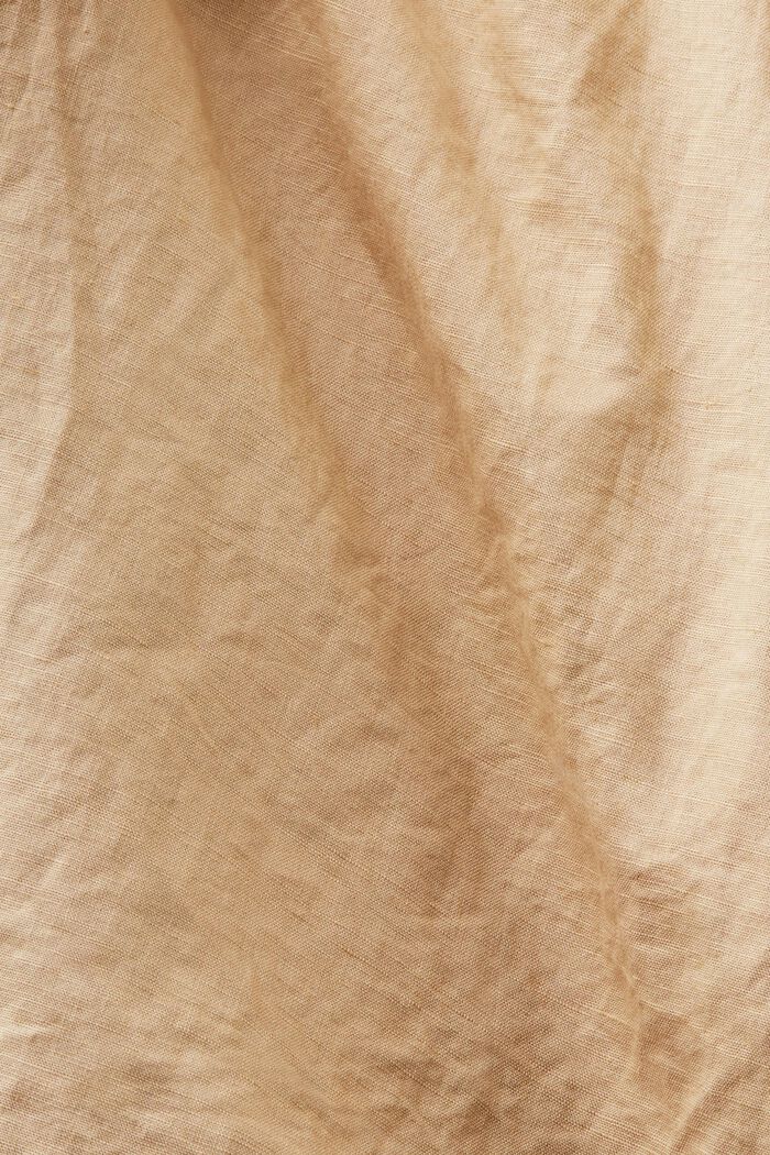 Linen-Cotton Belted Shirt Dress, BEIGE, detail image number 4