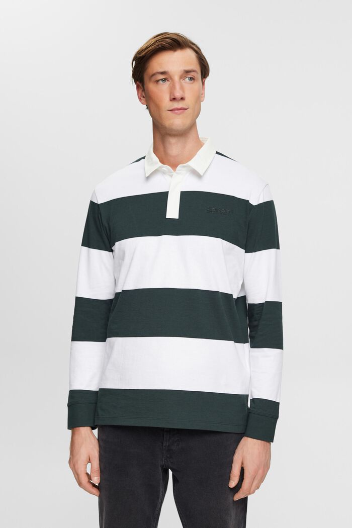 Long-sleeved polo shirt with stripes, DARK TEAL GREEN, detail image number 0