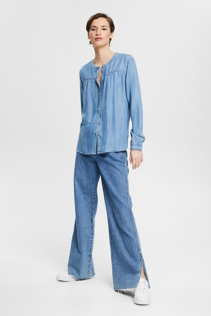 Made of TENCEL™: Denim-look blouse, BLUE MEDIUM WASHED, detail image number 1
