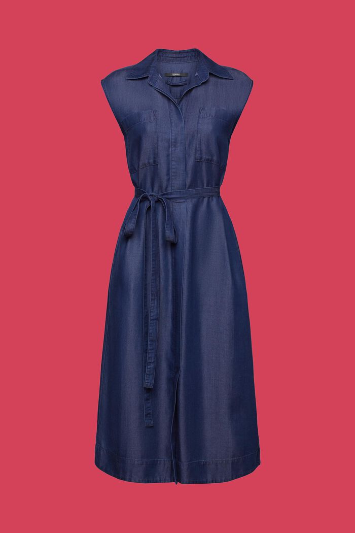 Belted TENCEL™ Denim Shirt Dress, BLUE DARK WASHED, detail image number 6
