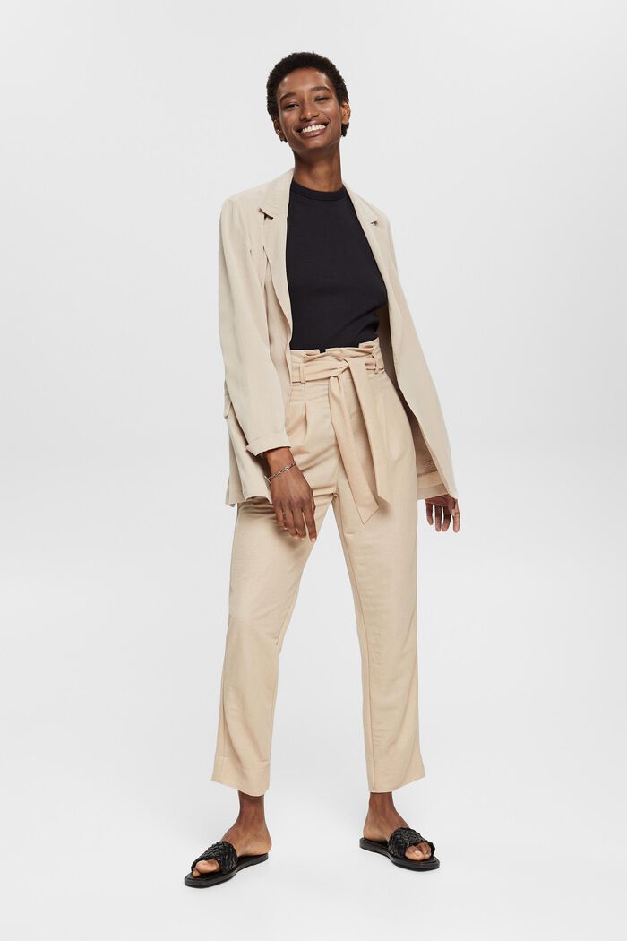 Trousers with a tie-around belt, LENZING™ ECOVERO™, LIGHT TAUPE, overview