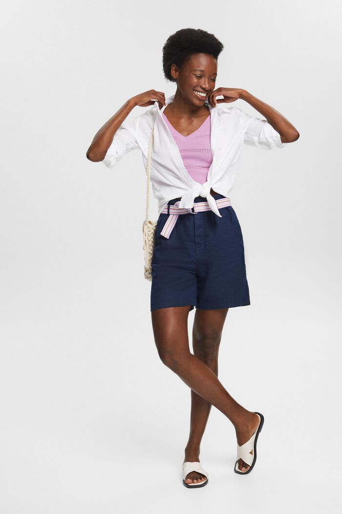 Linen shorts with belt, NAVY, detail image number 0