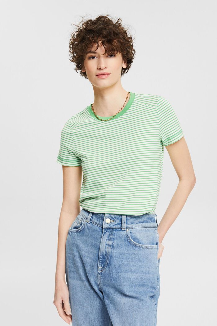 Striped cotton T-shirt, GREEN, detail image number 0