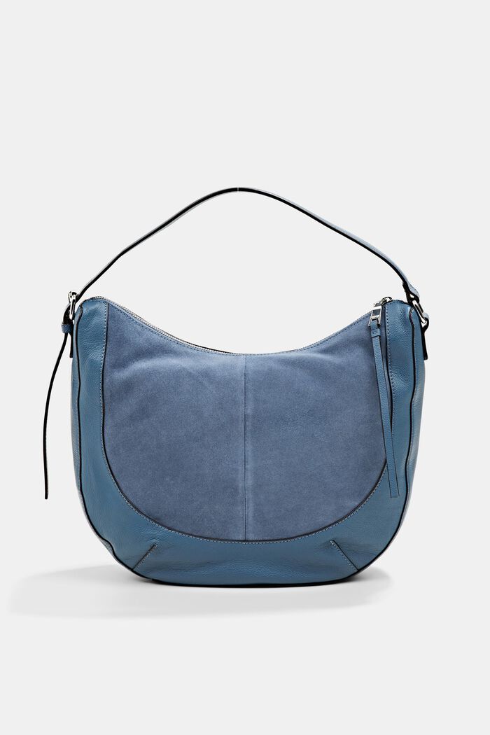 Leather bag in a material mix design, LIGHT BLUE, overview