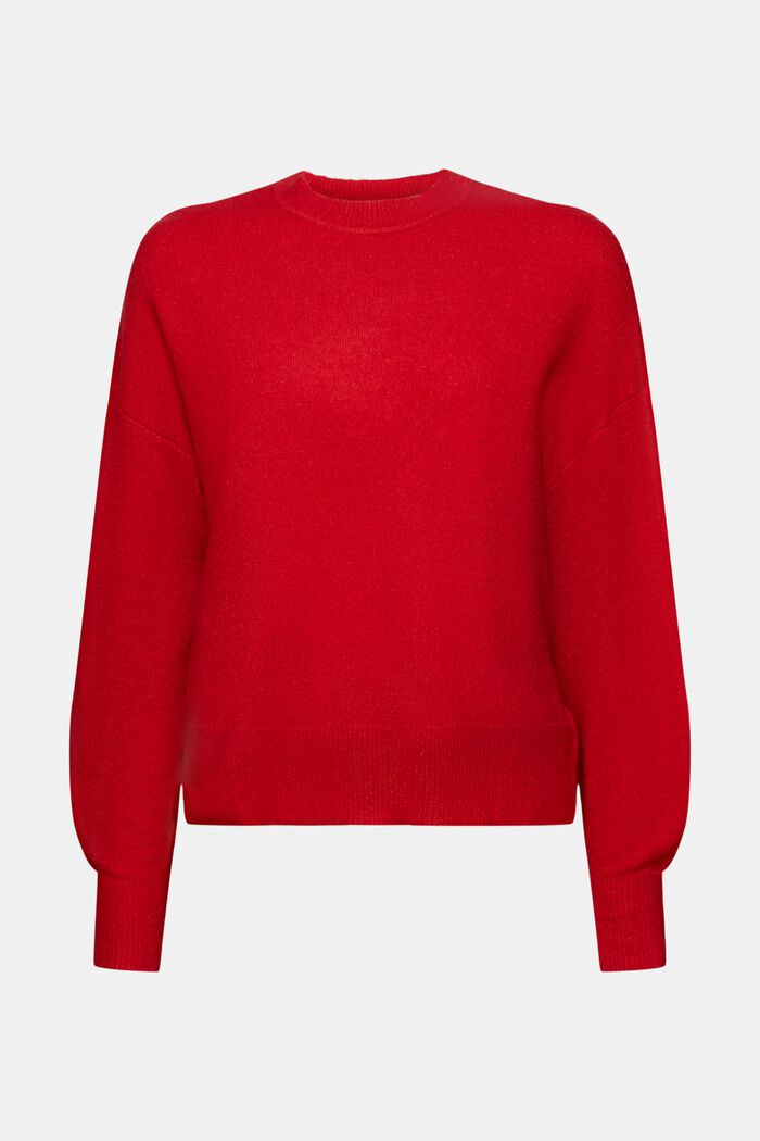 Knit Blouson Sleeve Sweater, DARK RED, detail image number 6