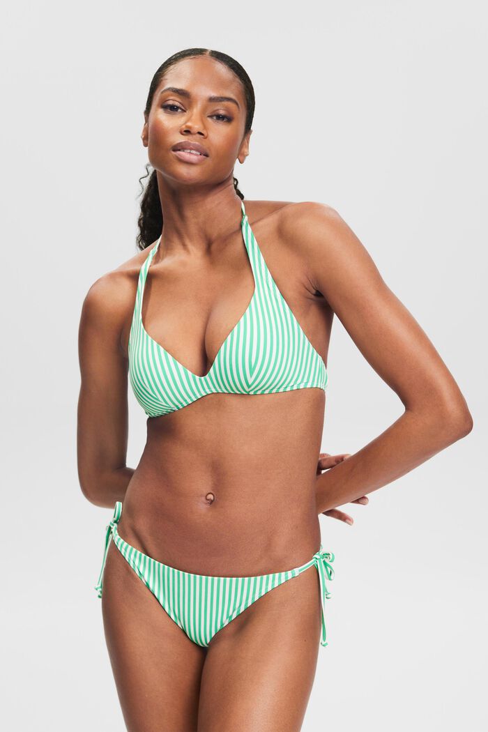 Striped Halterneck Bikini Top, GREEN, detail image number 0
